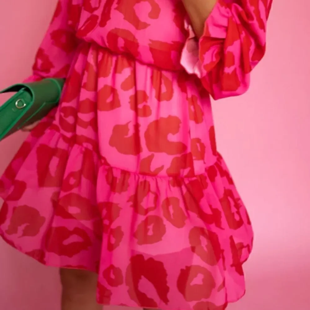 Rose Leopard Print Flounce Mini Dress